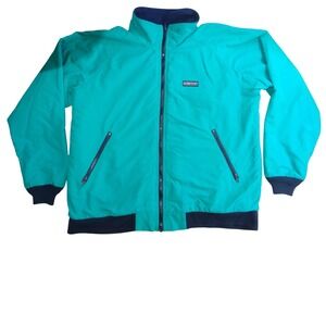 Vintage Lands End Teal Blue Fleece Lined Jacket Zip Up Collar L
